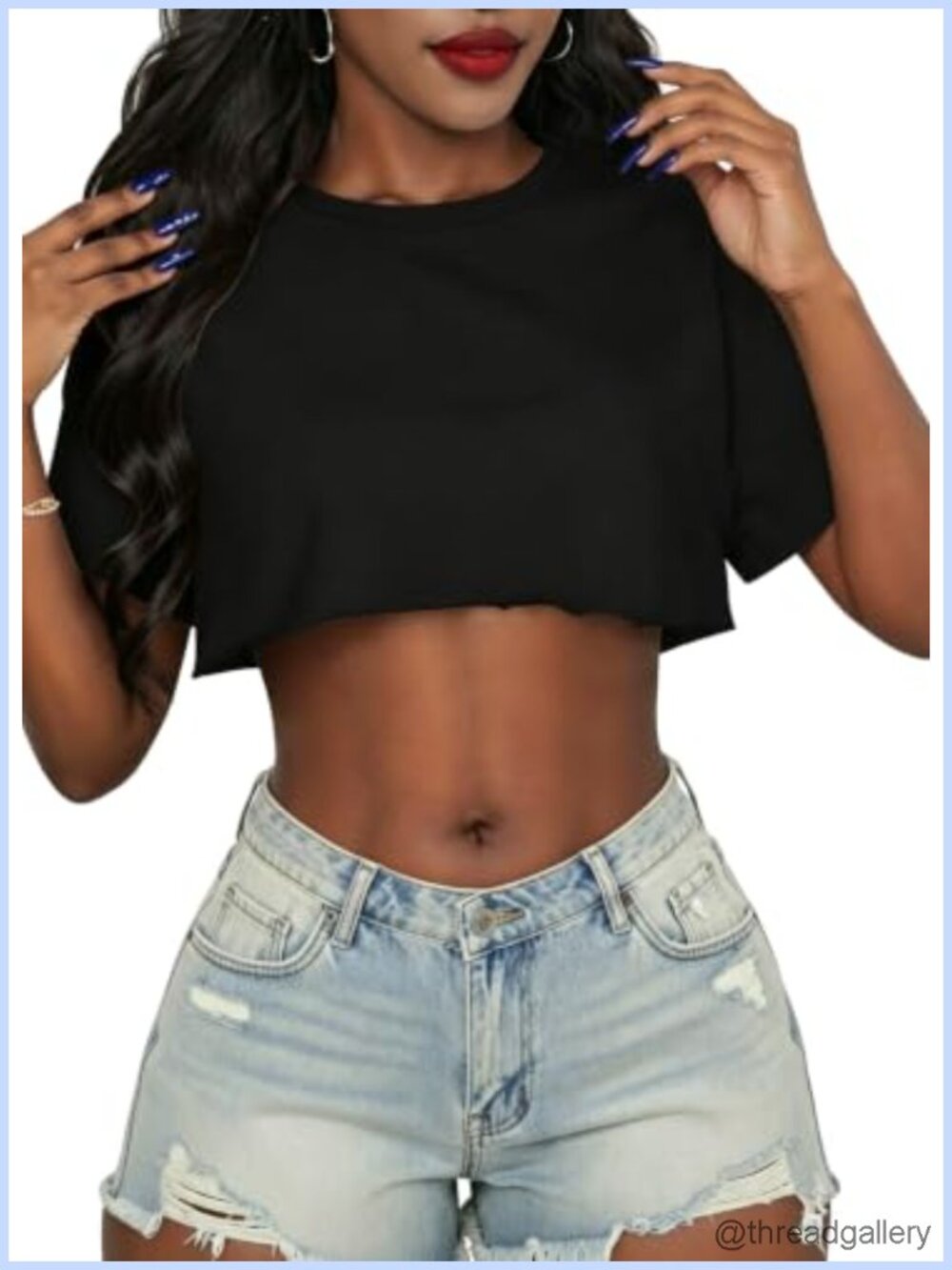 Womens Oversized Crop Top Short Sleeve Crew Neck Tee